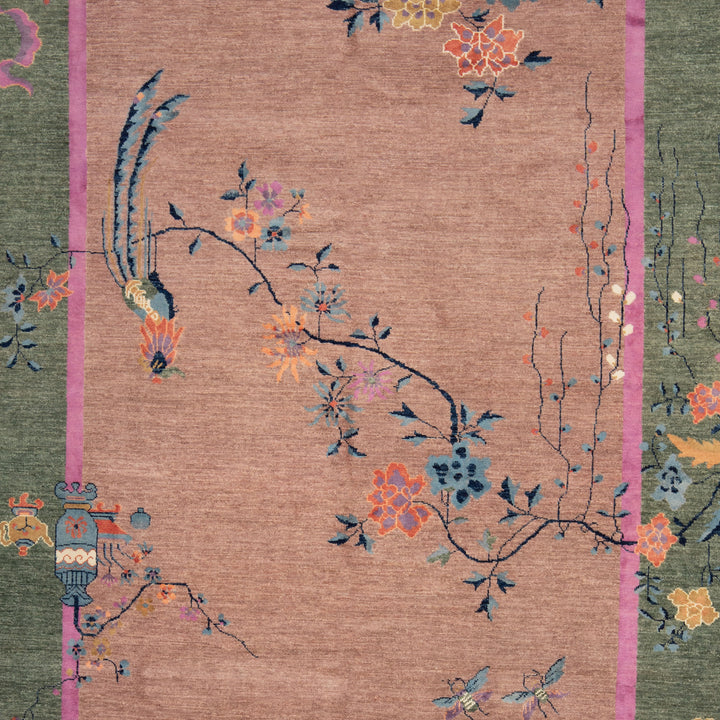 Pink Traditional Art Deco Wool Rug - 6' x 9'