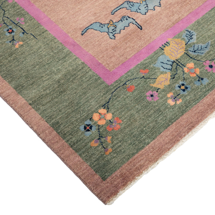 Pink Traditional Art Deco Wool Rug - 6' x 9'