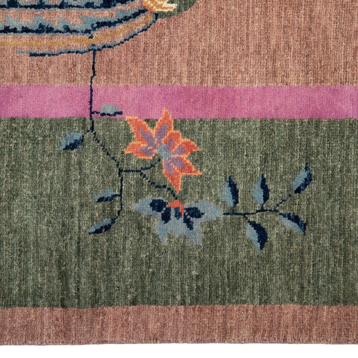 Pink Traditional Art Deco Wool Rug - 6' x 9'