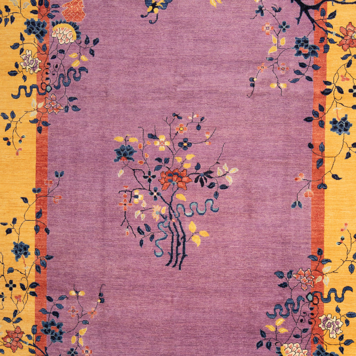 Purple Traditional Art Deco Wool Rug - 9' x 12'