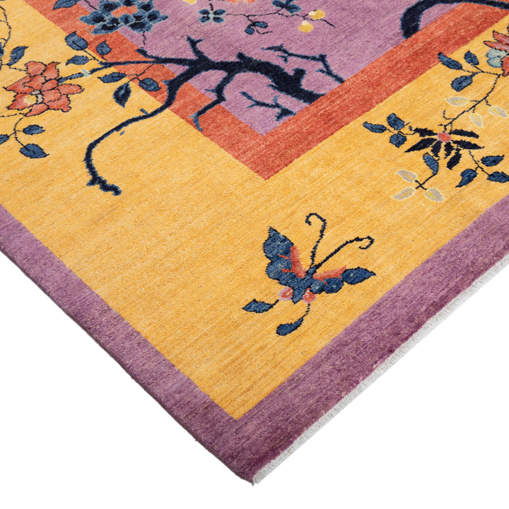 Purple Traditional Art Deco Wool Rug - 9' x 12'