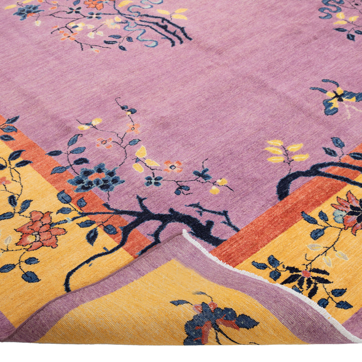 Purple Traditional Art Deco Wool Rug - 9' x 12'