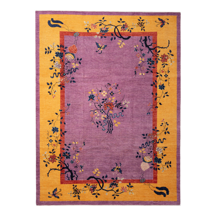 Purple Traditional Art Deco Wool Rug - 8' x 10'