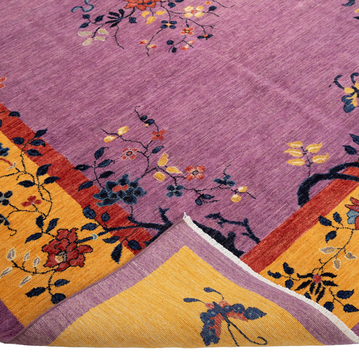 Purple Traditional Art Deco Wool Rug - 8' x 10'