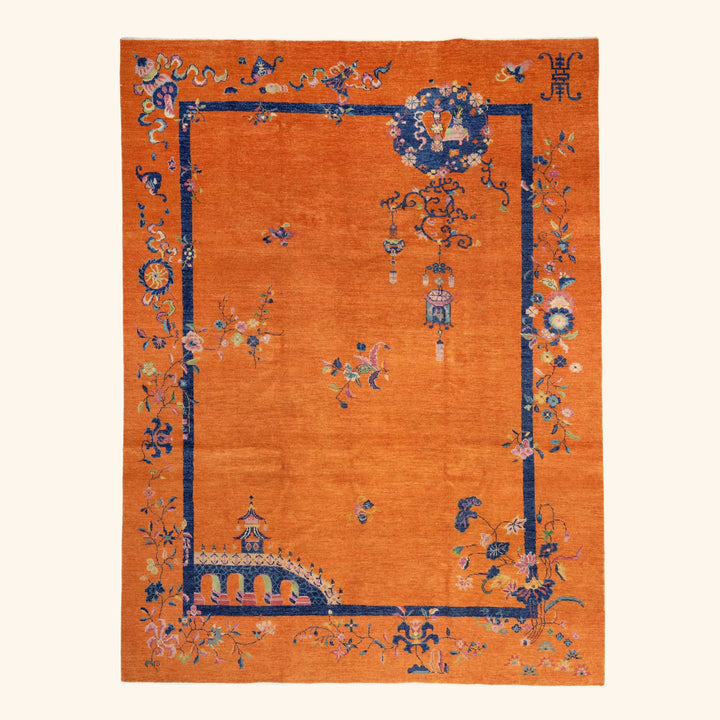 Orange Traditional Art Deco Wool Rug 8x10