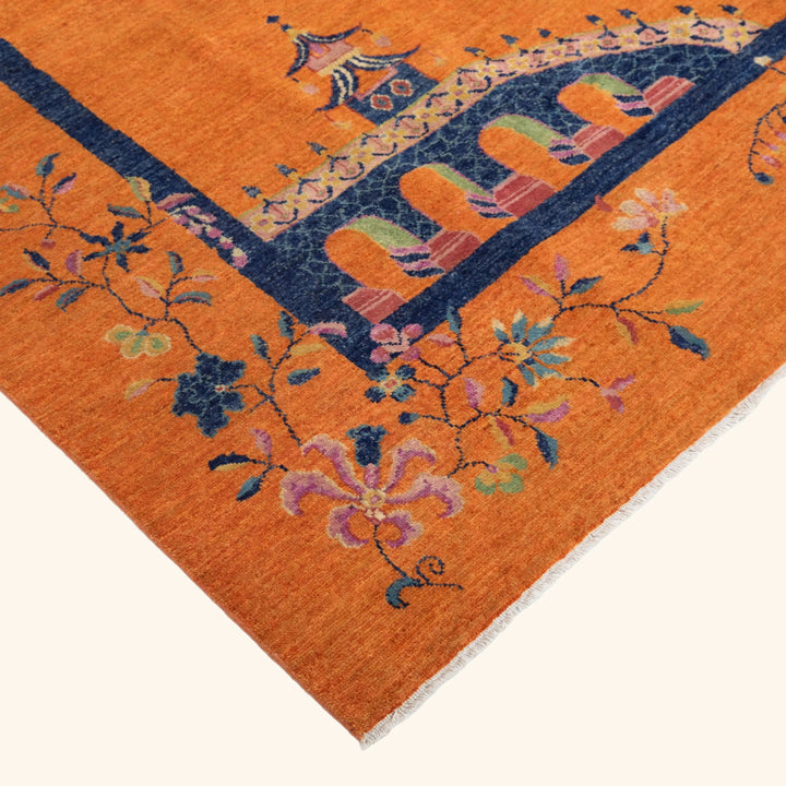 Orange Traditional Art Deco Wool Rug 8x10