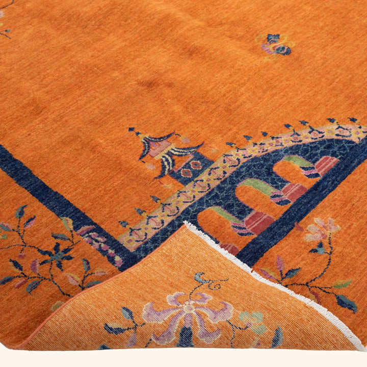 Orange Traditional Art Deco Wool Rug 8x10