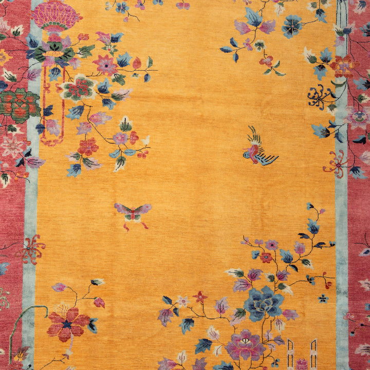 Yellow Traditional Art Deco Wool Rug - 9' x 12'