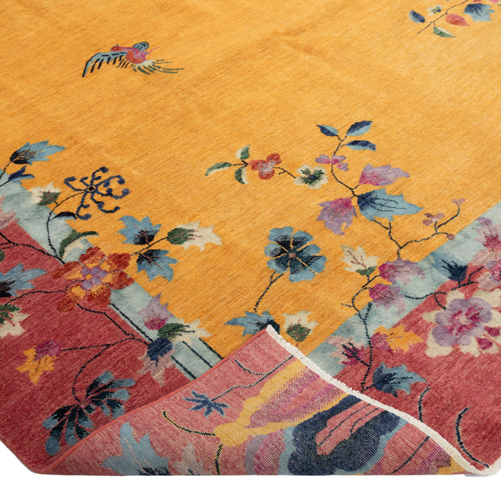 Yellow Traditional Art Deco Wool Rug - 9' x 12'