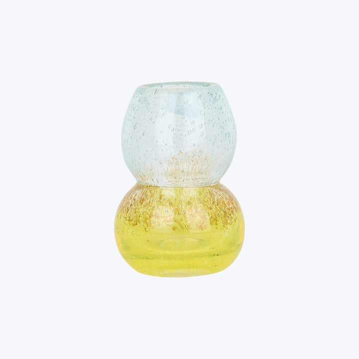 Glass Bubble Candlestick Holder Light Blue / Yellow