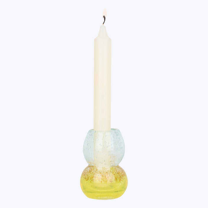 Glass Bubble Candlestick Holder Light Blue / Yellow