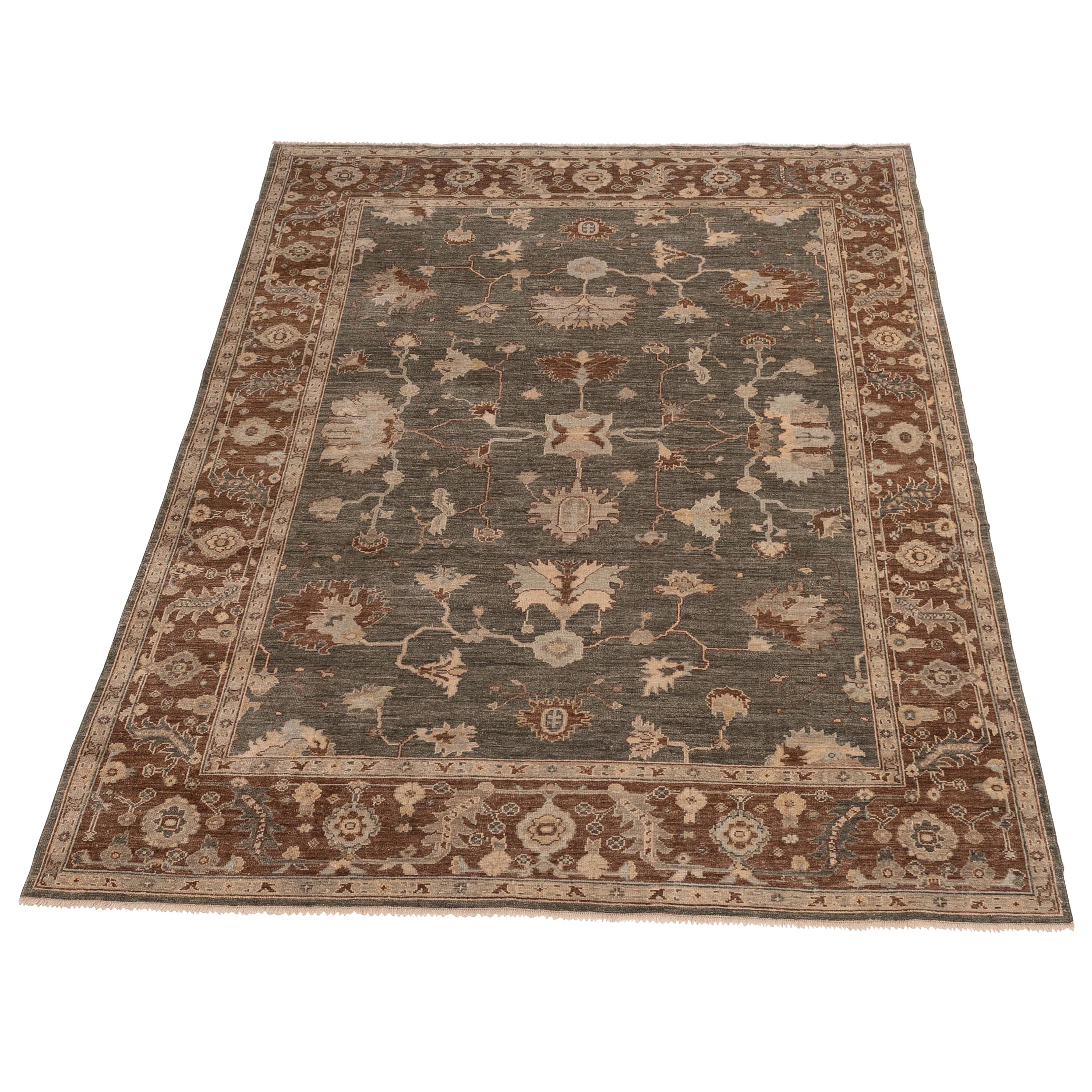 Traditional Oushak Wool Rug - 8'10" x 11'8"