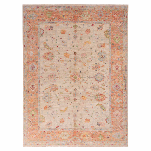 Traditional Oushak Wool Rug - 9'3" x 11'7"