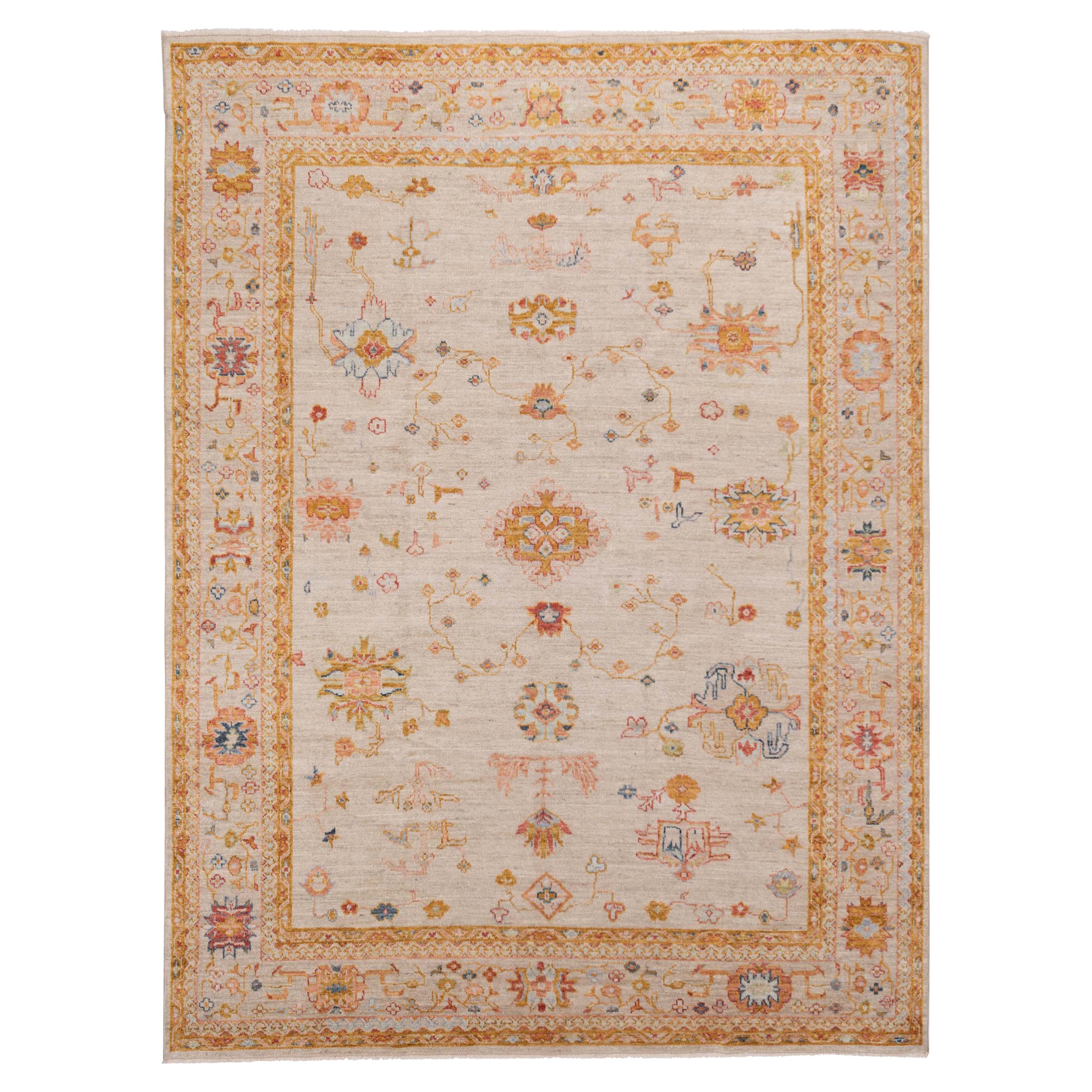 Traditional Oushak Wool Rug - 9'3" x 11'5"