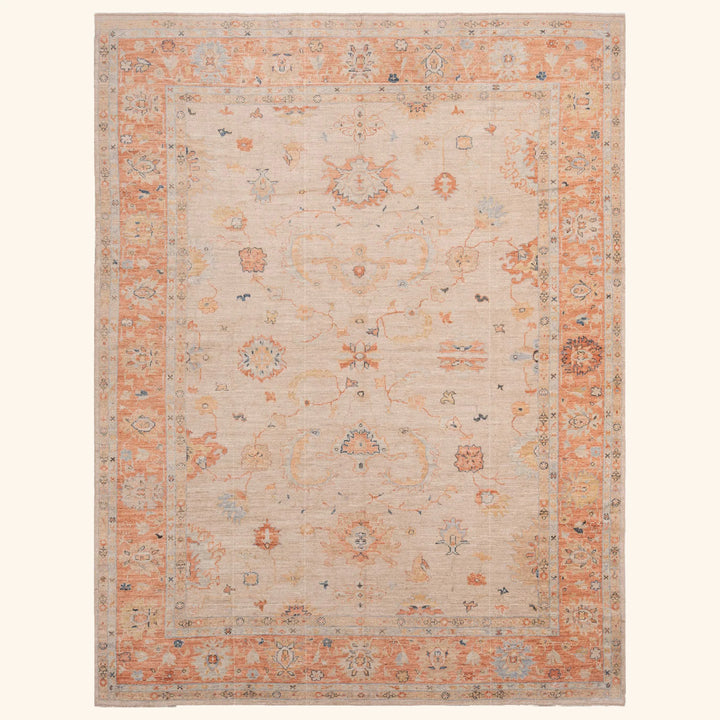 Orange Traditional Oushak Wool Rug - 11'5" x 14'9"