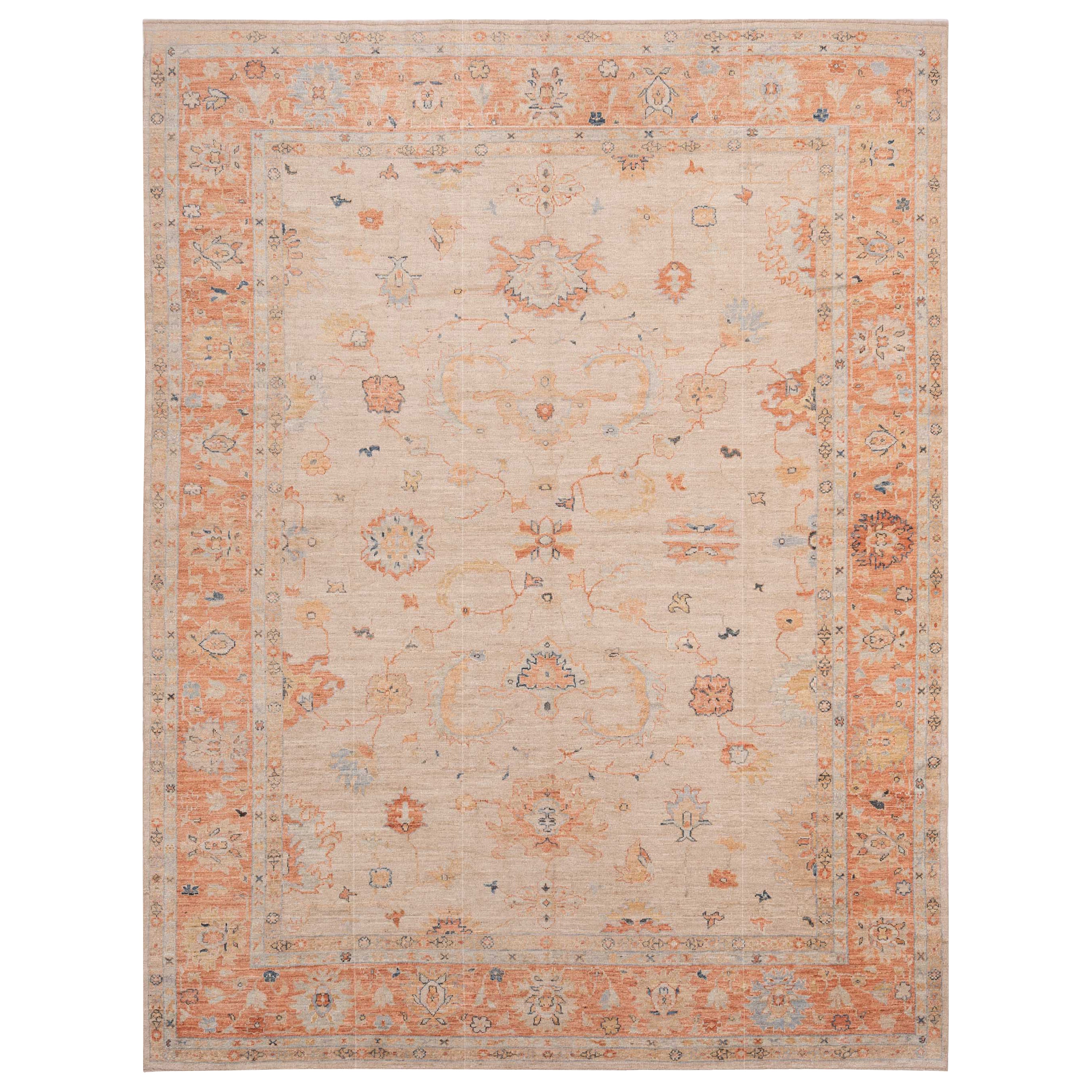 Orange Traditional Oushak Wool Rug - 11'5" x 14'9"