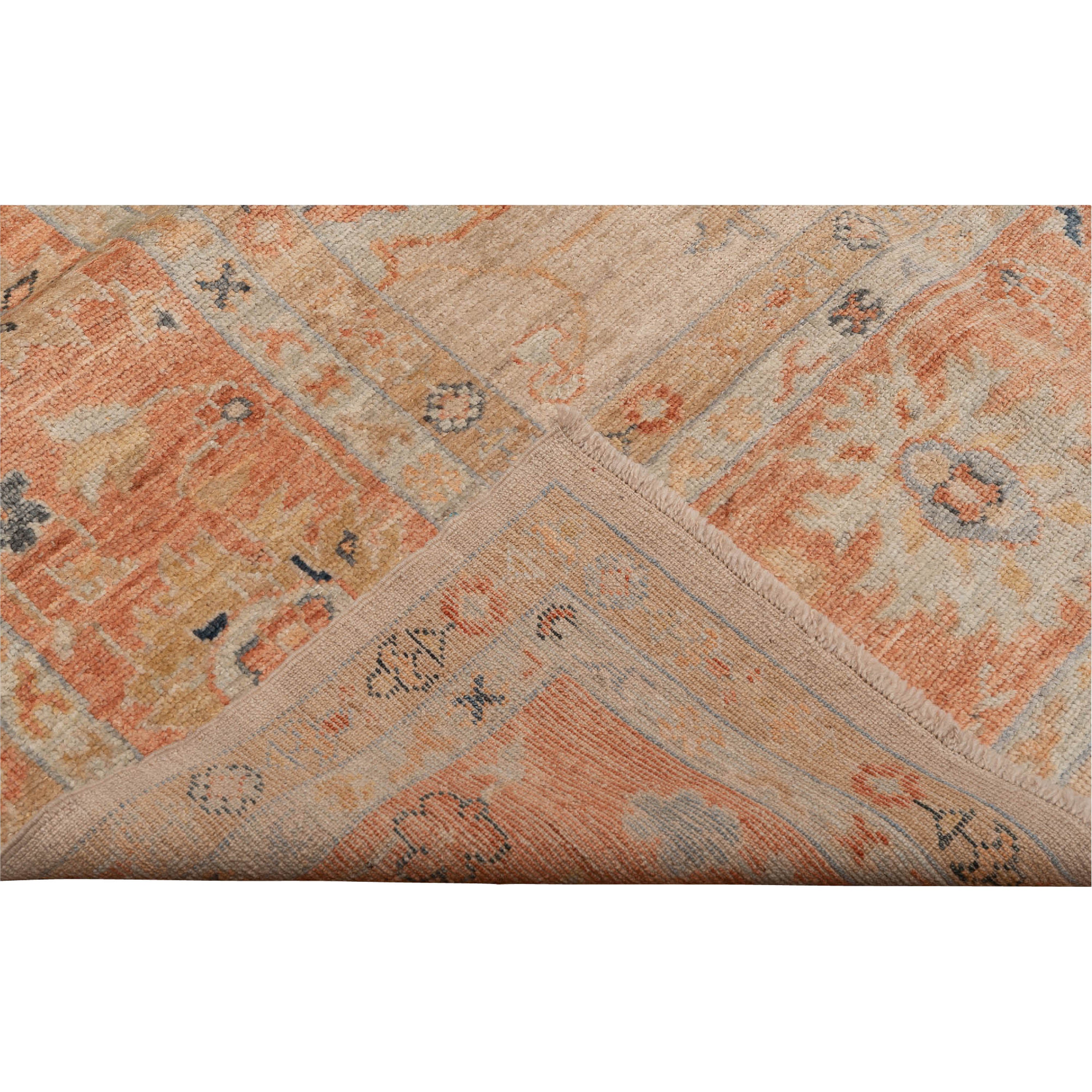 Orange Traditional Oushak Wool Rug - 11'5" x 14'9"