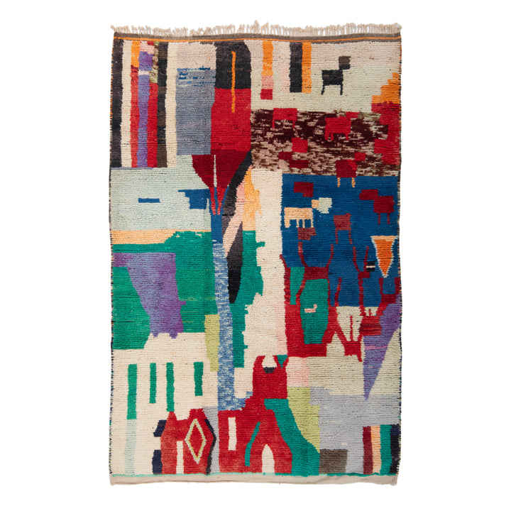 Multicolored Berber Wool Rug - 6'7" x 9'11"