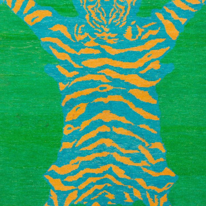 Green Contemporary Tiger Wool Rug - 6'6" x 8'11"
