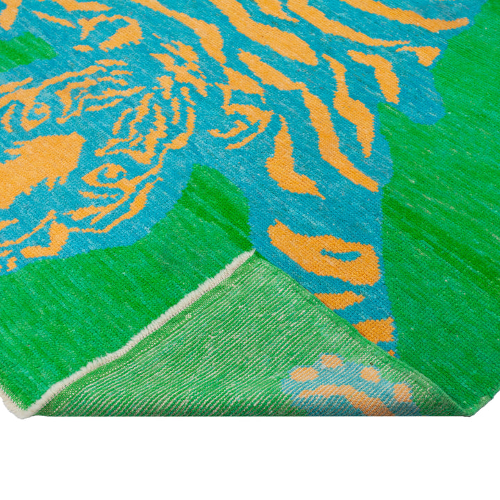 Green Contemporary Tiger Wool Rug - 6'6" x 8'11"