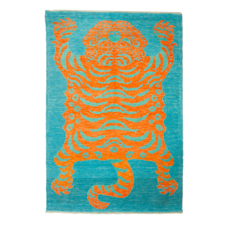 Blue Contemporary Tiger Wool Rug - 3'11" x 5'10"