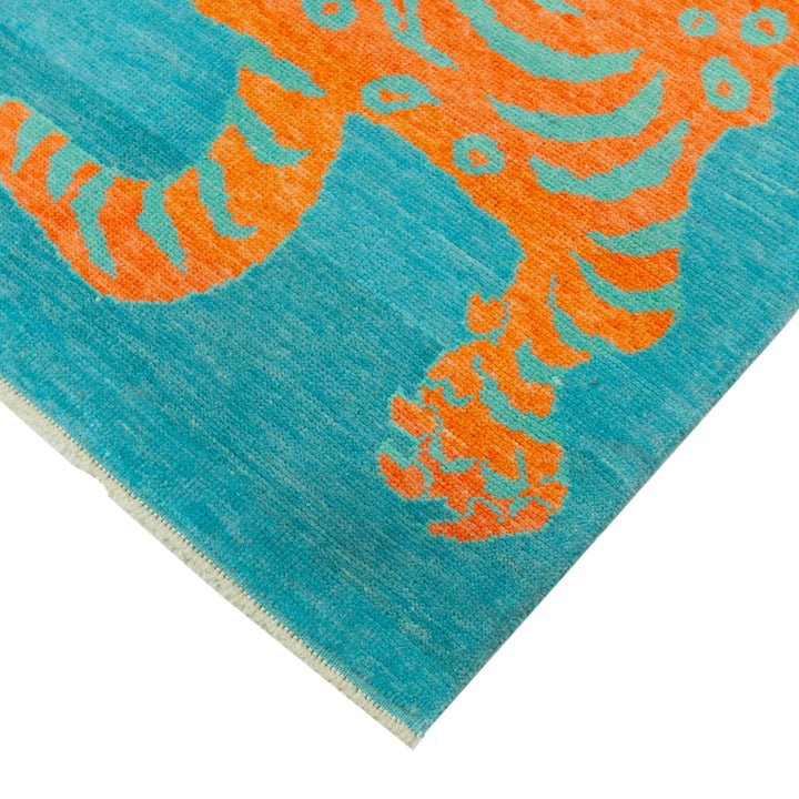 Blue Contemporary Tiger Wool Rug - 3'11" x 5'10"