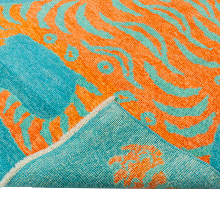 Blue Contemporary Tiger Wool Rug - 3'11" x 5'10"