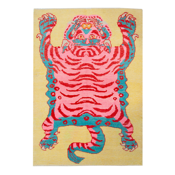 Yellow Contemporary Tiger Wool Rug - 4'10" x 6'11"