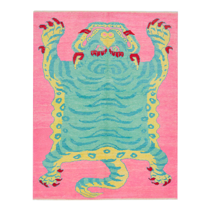 Pink Contemporary Tiger Wool Rug - 5'6" x 7'2"
