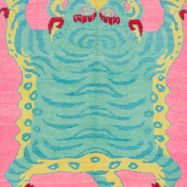 Pink Contemporary Tiger Wool Rug - 5'6" x 7'2"