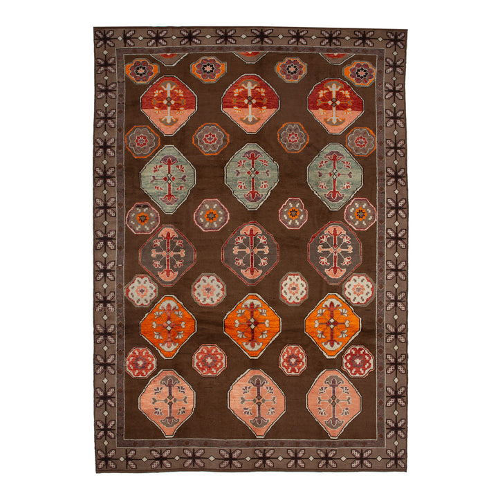 Brown Traditional Kars Wool Rug - 9'10" x 14'3"