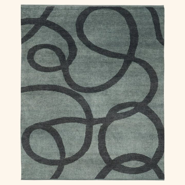 Blue Grey Contemporary Wool Rug - 8' x 10'