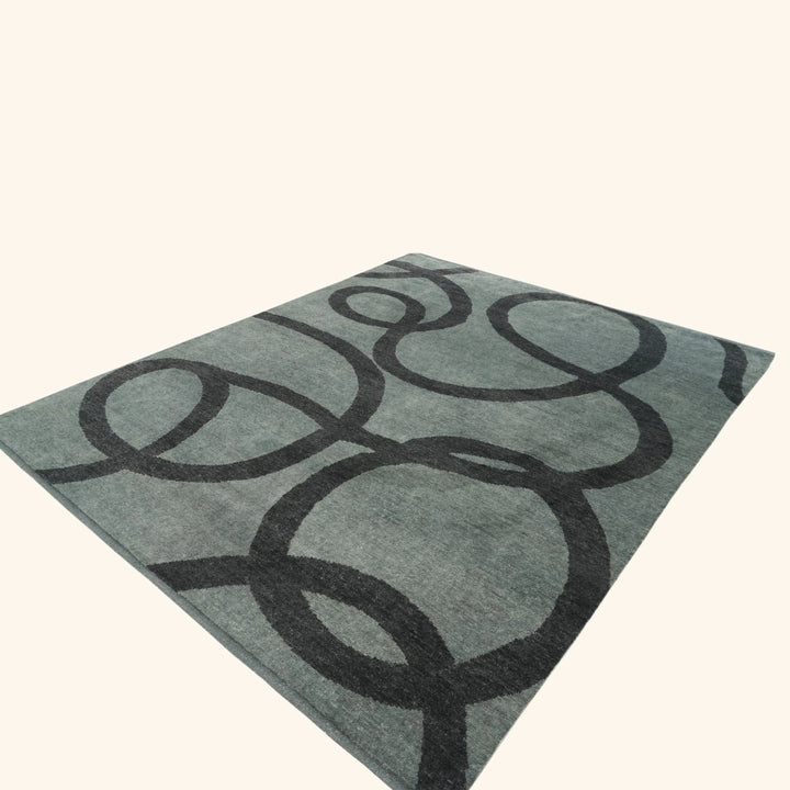 Blue Grey Contemporary Wool Rug - 8' x 10'