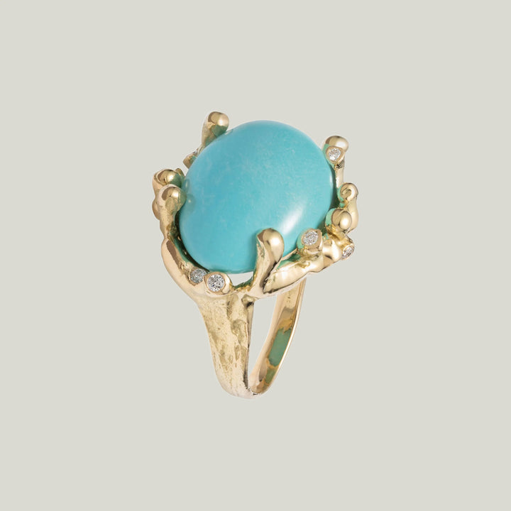 Robin Egg Ring - Persian Turquoise, Diamond, 18K