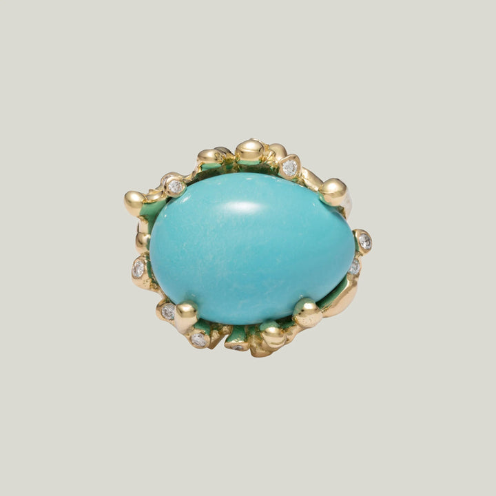 Robin Egg Ring - Persian Turquoise, Diamond, 18K