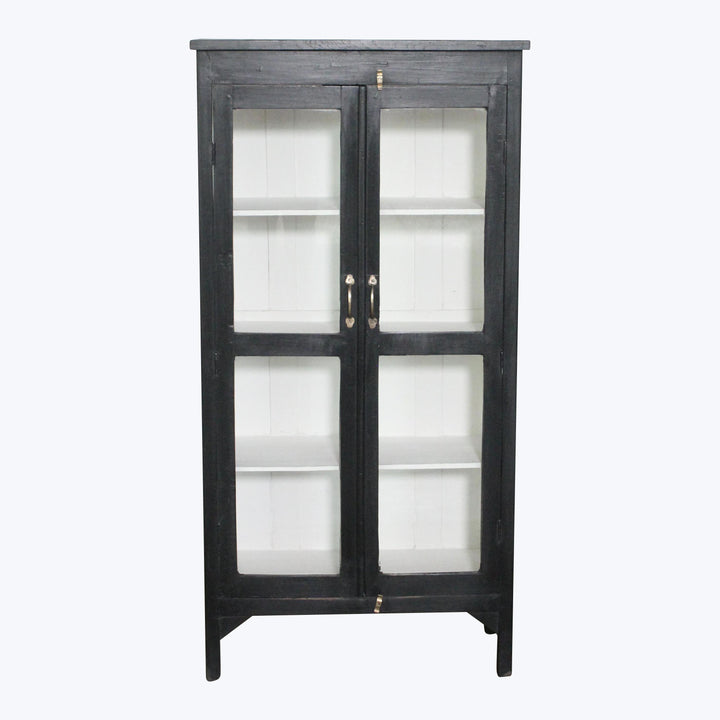 Vintage Black-Painted Glass Front Cabinet