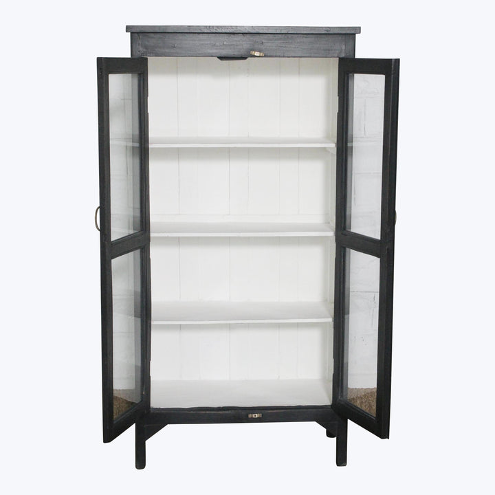 Vintage Black-Painted Glass Front Cabinet