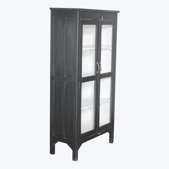 Vintage Black-Painted Glass Front Cabinet