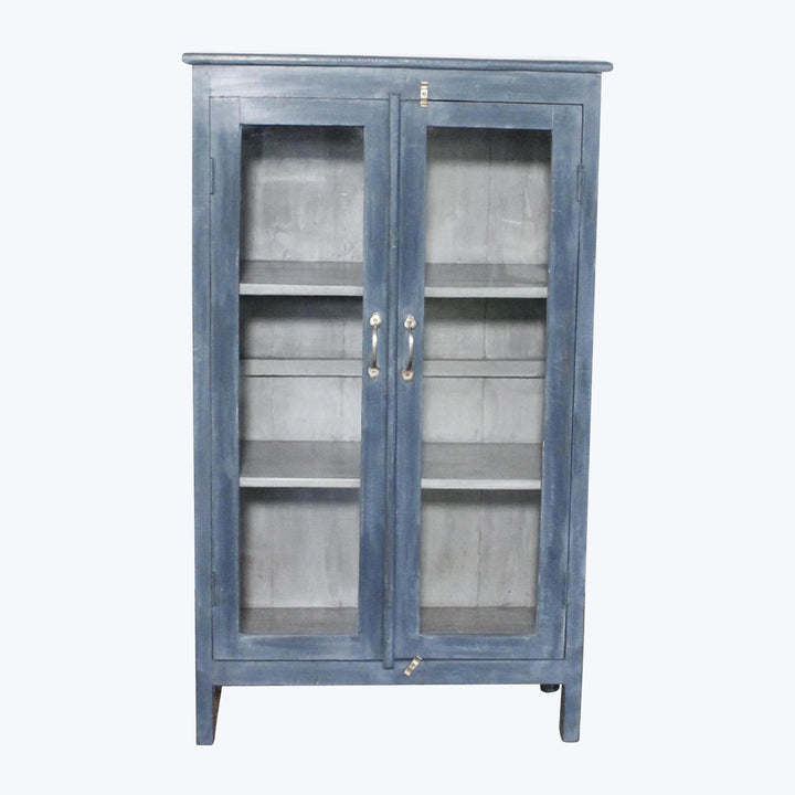 Vintage Navy-Painted Glass Front Cabinet