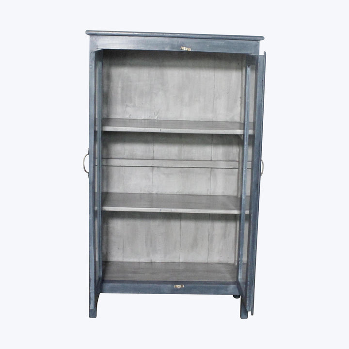 Vintage Navy-Painted Glass Front Cabinet