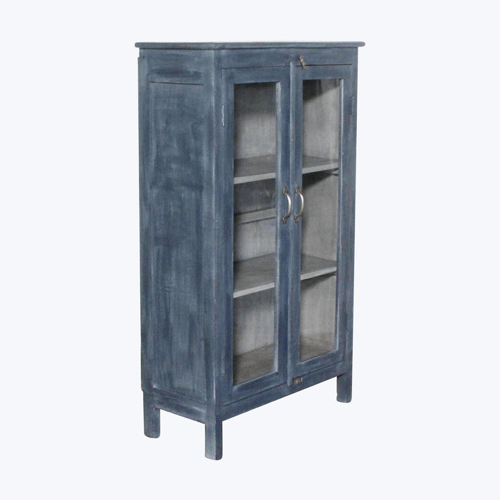 Vintage Navy-Painted Glass Front Cabinet
