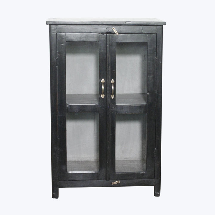 Vintage Black-Painted Glass Front Cabinet