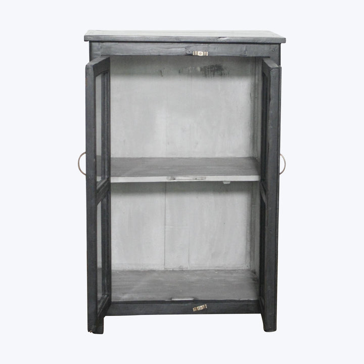 Vintage Black-Painted Glass Front Cabinet