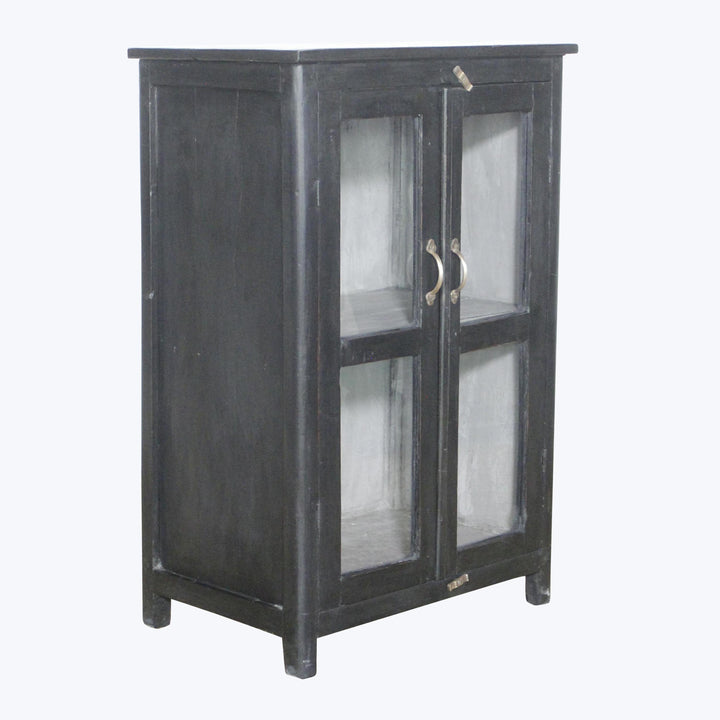 Vintage Black-Painted Glass Front Cabinet