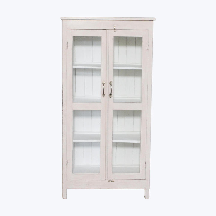 Vintage Pink-Painted Glass Front Cabinet