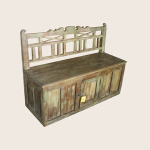 Vintage Distressed Wood Storage Bench