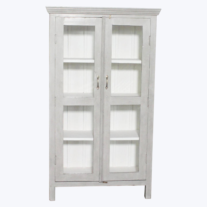 Vintage Grey-Painted Glass Front Cabinet