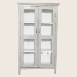 Vintage Grey-Painted Glass Front Cabinet