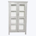 Vintage Grey-Painted Glass Front Cabinet