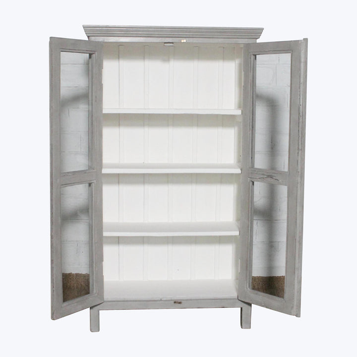 Vintage Grey-Painted Glass Front Cabinet